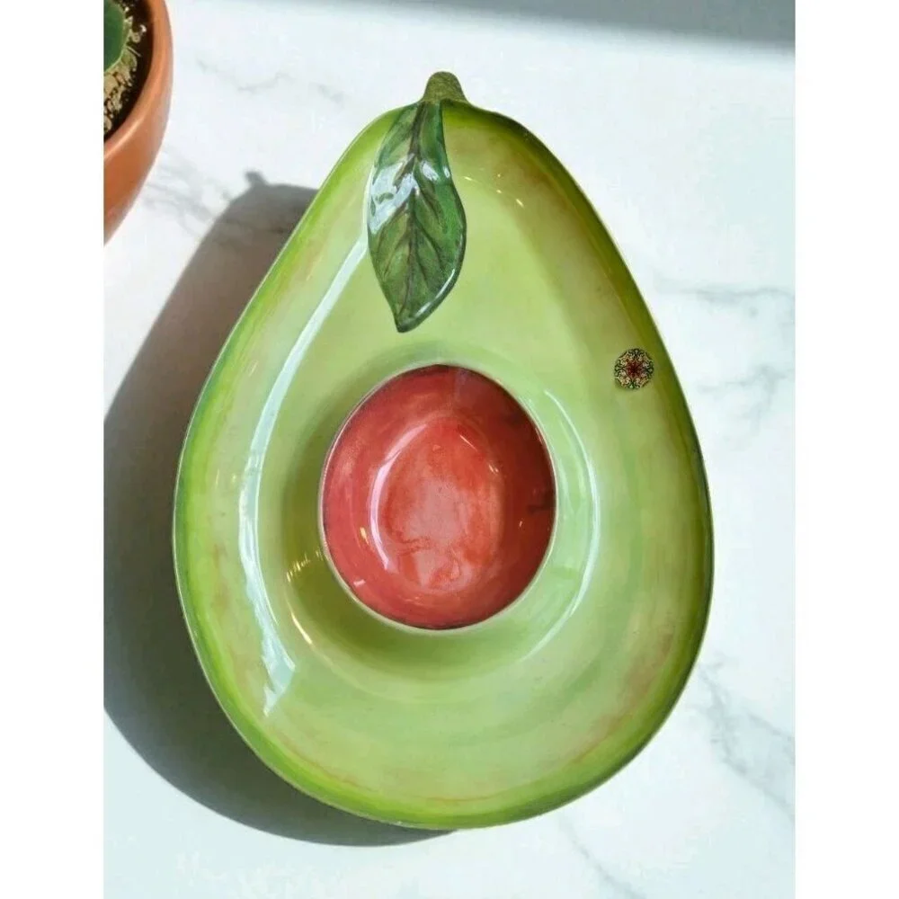 New Large Avacado Chips and Salsa Party BBQ Dips Dish Plate
